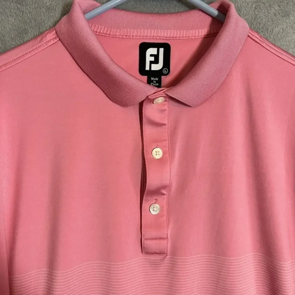 FootJoy Polo Shirt‎ Men's Large Pink Stripes Short Sleeve Pullover Stretch Golf